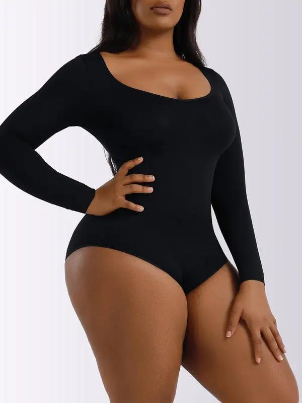 Black body shaping jumpsuit with long sleeves