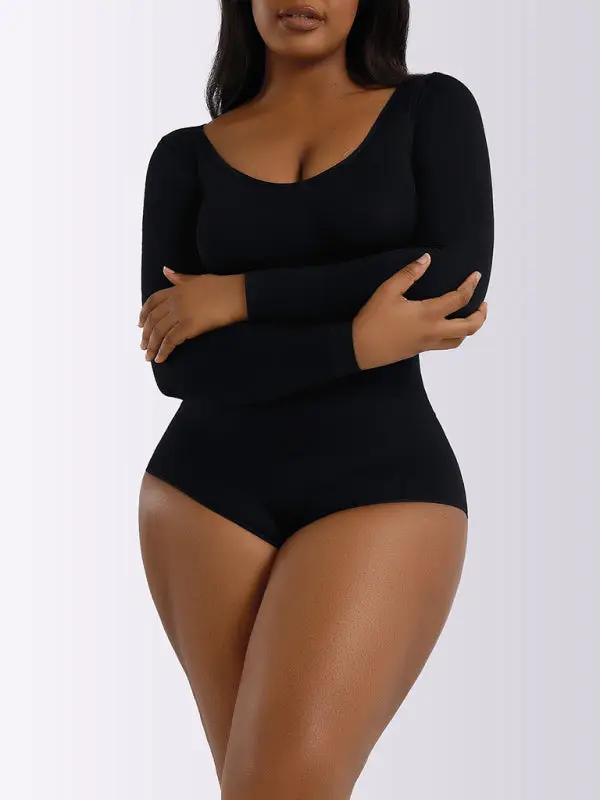 Sleek black jumpsuit designed for shaping and lifting