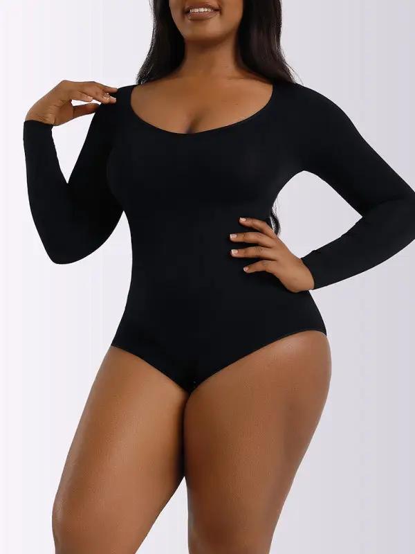 Elegant black jumpsuit with long sleeves for body shaping