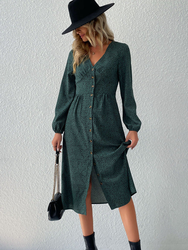 Französisches Cardigan-Kleid mit V-Ausschnitt und Leopardenmuster für Damen