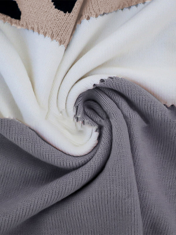 Leopardenmuster Rundhals Farbblock Pullover Herbst und Winter neue Damen Strickwaren