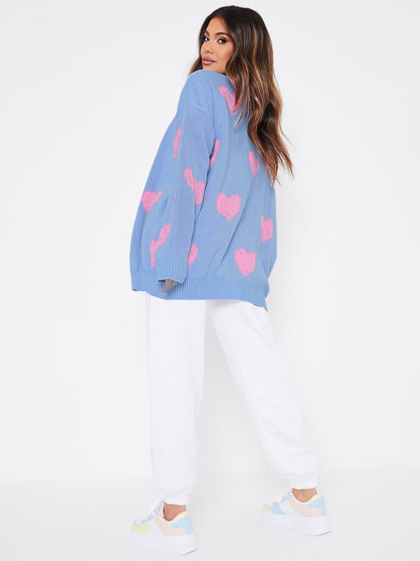 Love Flower mittellange Jacke mit V-Ausschnitt, lockere, lässige Strickjacke