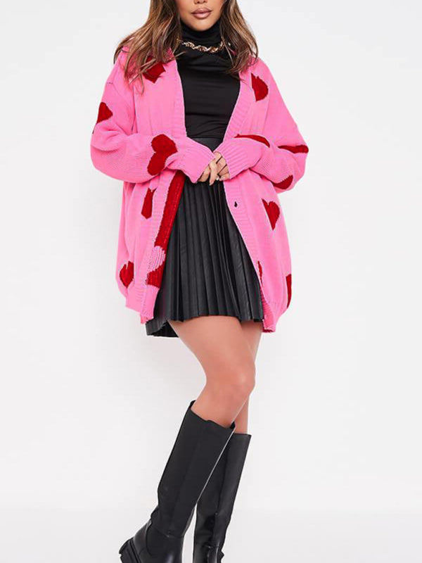 Love Flower mittellange Jacke mit V-Ausschnitt, lockere, lässige Strickjacke