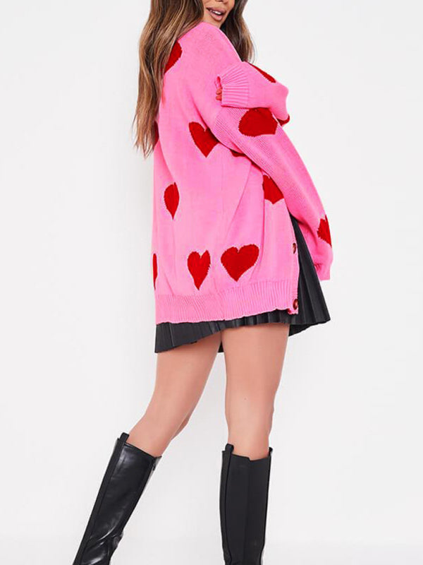 Love Flower mittellange Jacke mit V-Ausschnitt, lockere, lässige Strickjacke