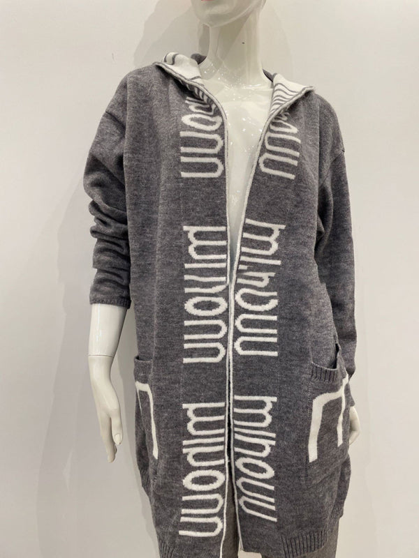 Autumn and winter mid-length cardigan Amazon letter hooded knitted women&