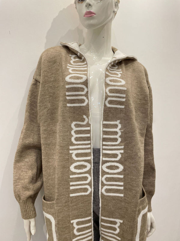 Autumn and winter mid-length cardigan Amazon letter hooded knitted women&