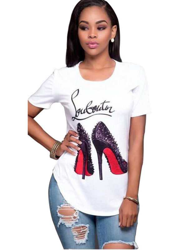 Lockeres, schmales T-Shirt mit Rundhalsausschnitt und kurzen Ärmeln für Damen mit Schriftzug-Print