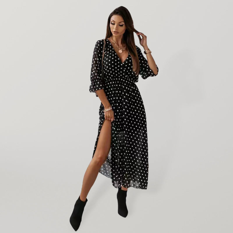Robe femme imprimée en mousseline à col V