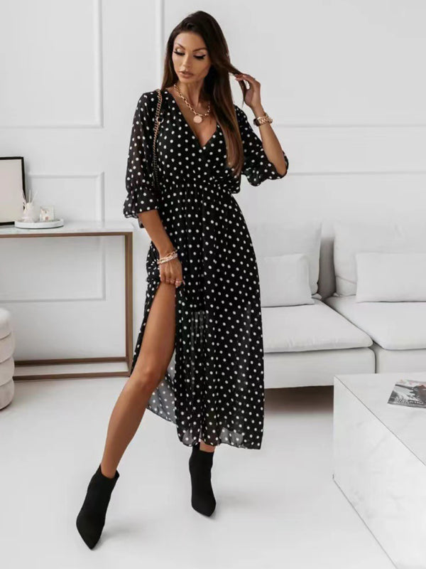 Robe femme imprimée en mousseline à col V