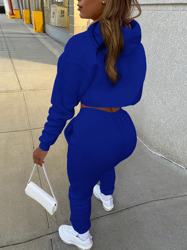 Damen Kordelzug Einfarbig Kapuzenpullover Langarm Kordelzug Hose Weste Dreiteiliger Anzug