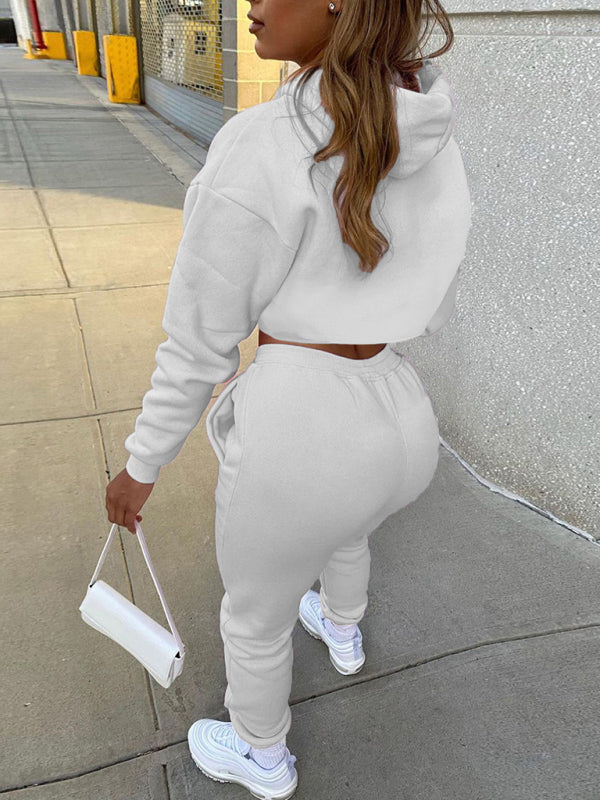 Damen Kordelzug Einfarbig Kapuzenpullover Langarm Kordelzug Hose Weste Dreiteiliger Anzug