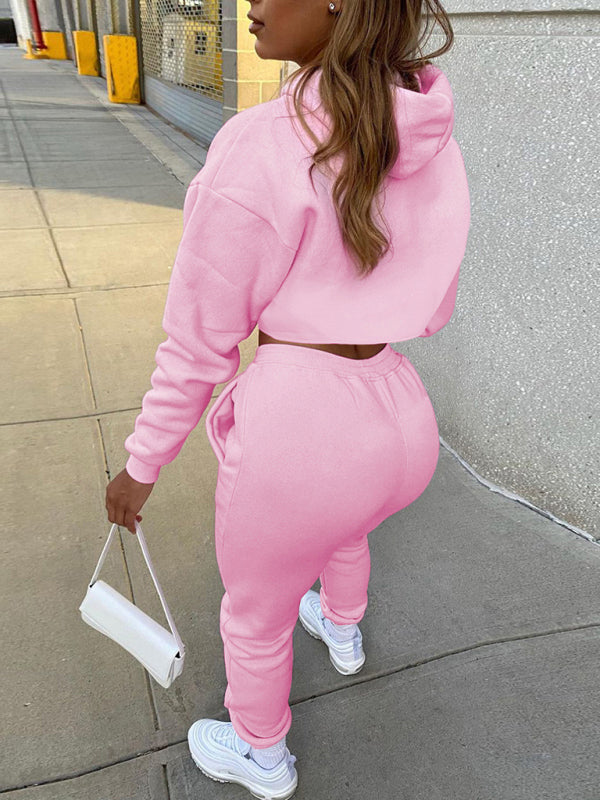 Damen Kordelzug Einfarbig Kapuzenpullover Langarm Kordelzug Hose Weste Dreiteiliger Anzug