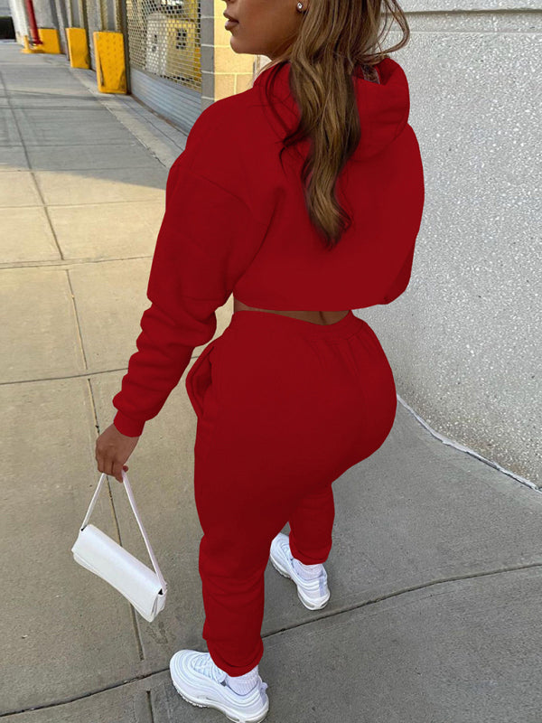 Damen Kordelzug Einfarbig Kapuzenpullover Langarm Kordelzug Hose Weste Dreiteiliger Anzug