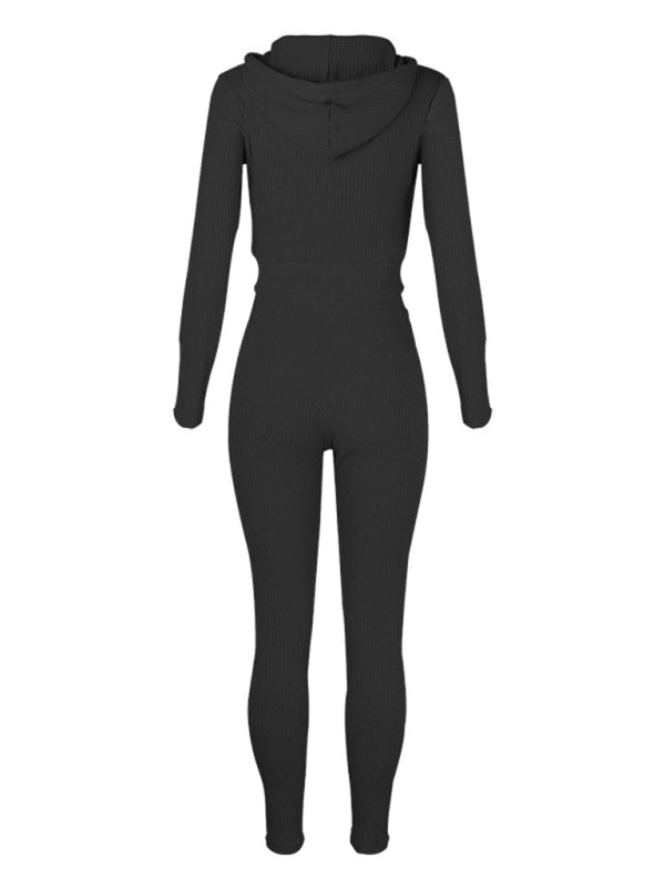 Damen Strickjacke mit Kapuze, Langarm, Reißverschluss, Freizeitanzug