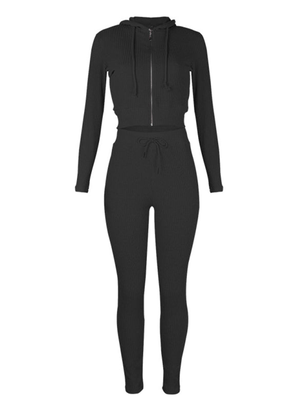 Damen Strickjacke mit Kapuze, Langarm, Reißverschluss, Freizeitanzug