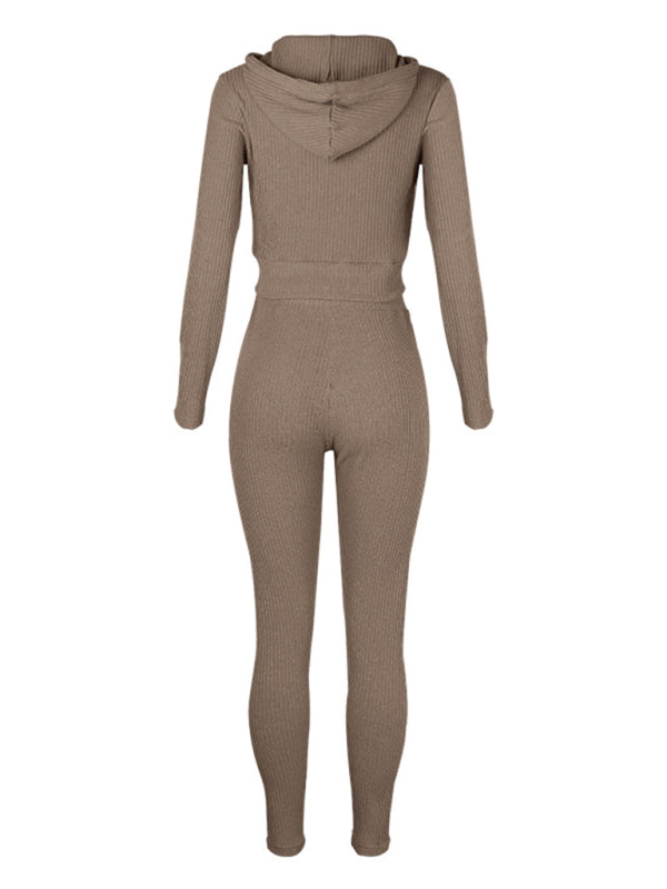 Damen Strickjacke mit Kapuze, Langarm, Reißverschluss, Freizeitanzug