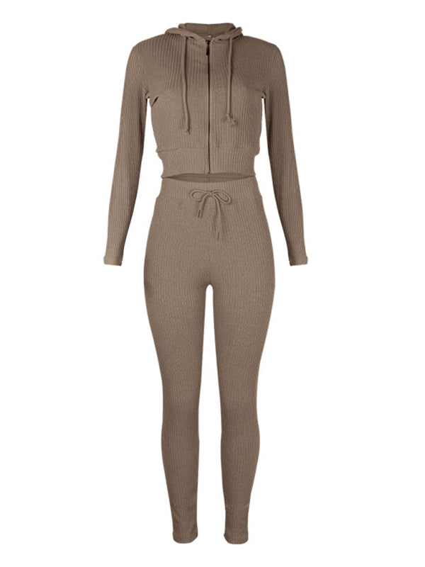 Damen Strickjacke mit Kapuze, Langarm, Reißverschluss, Freizeitanzug