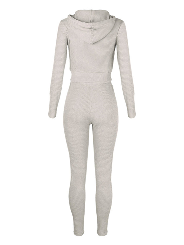 Damen Strickjacke mit Kapuze, Langarm, Reißverschluss, Freizeitanzug