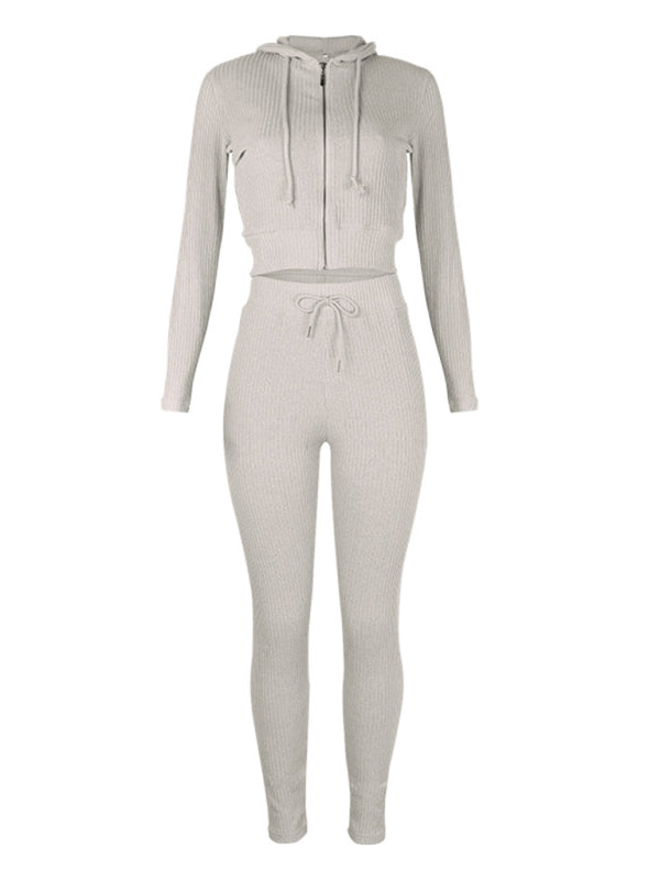 Damen Strickjacke mit Kapuze, Langarm, Reißverschluss, Freizeitanzug