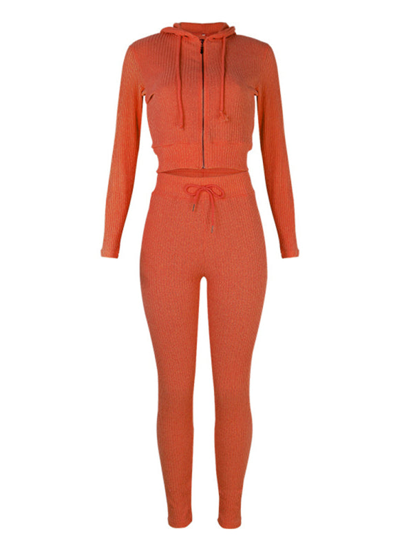Damen Strickjacke mit Kapuze, Langarm, Reißverschluss, Freizeitanzug