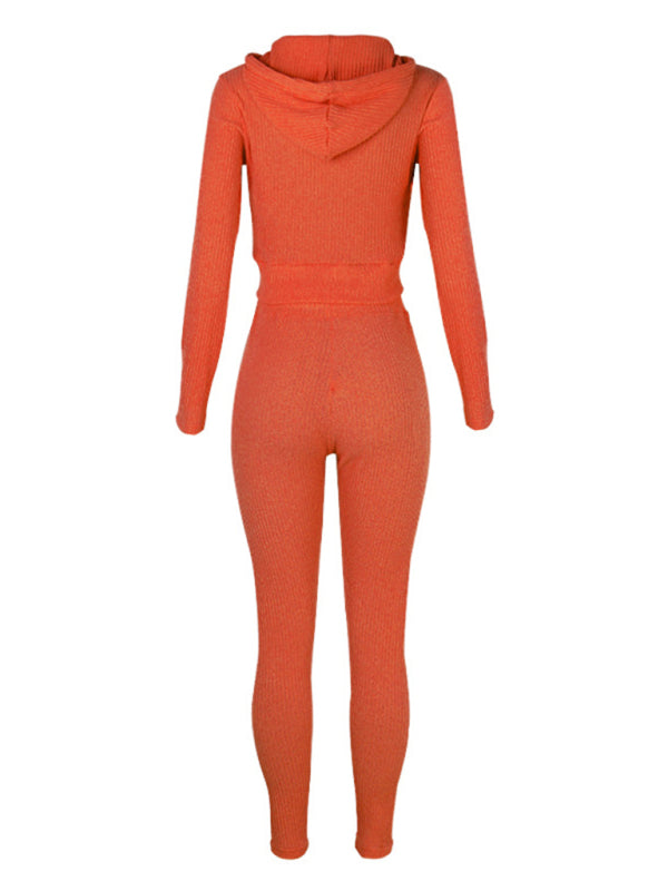 Damen Strickjacke mit Kapuze, Langarm, Reißverschluss, Freizeitanzug