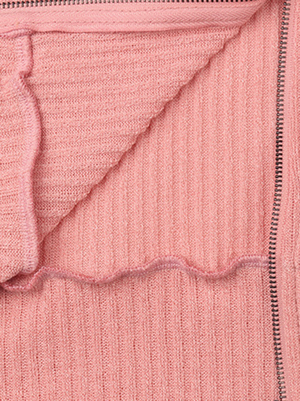 Damen Strickjacke mit Kapuze, Langarm, Reißverschluss, Freizeitanzug