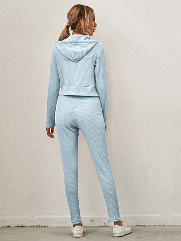 Damen Strickjacke mit Kapuze, Langarm, Reißverschluss, Freizeitanzug