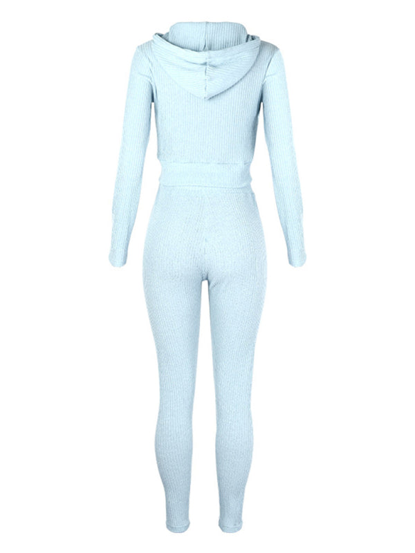 Damen Strickjacke mit Kapuze, Langarm, Reißverschluss, Freizeitanzug