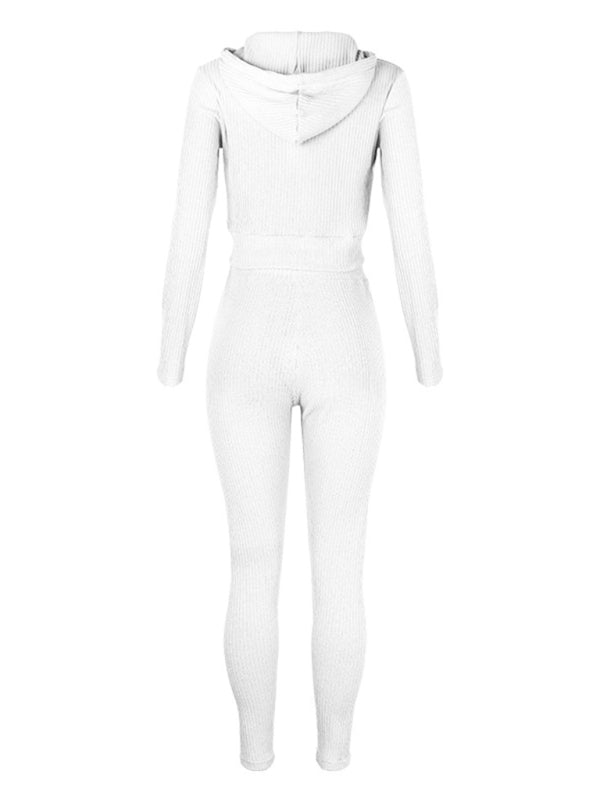 Damen Strickjacke mit Kapuze, Langarm, Reißverschluss, Freizeitanzug