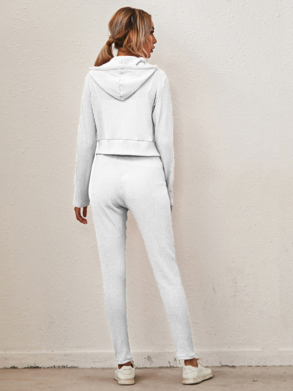 Damen Strickjacke mit Kapuze, Langarm, Reißverschluss, Freizeitanzug