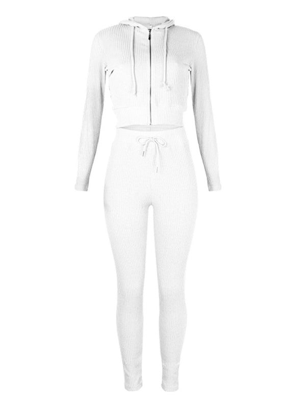 Damen Strickjacke mit Kapuze, Langarm, Reißverschluss, Freizeitanzug