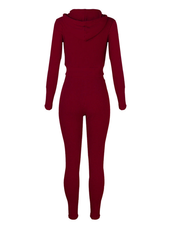 Damen Strickjacke mit Kapuze, Langarm, Reißverschluss, Freizeitanzug