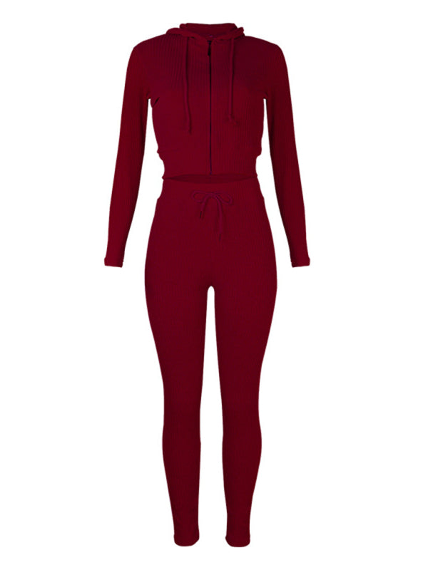 Damen Strickjacke mit Kapuze, Langarm, Reißverschluss, Freizeitanzug