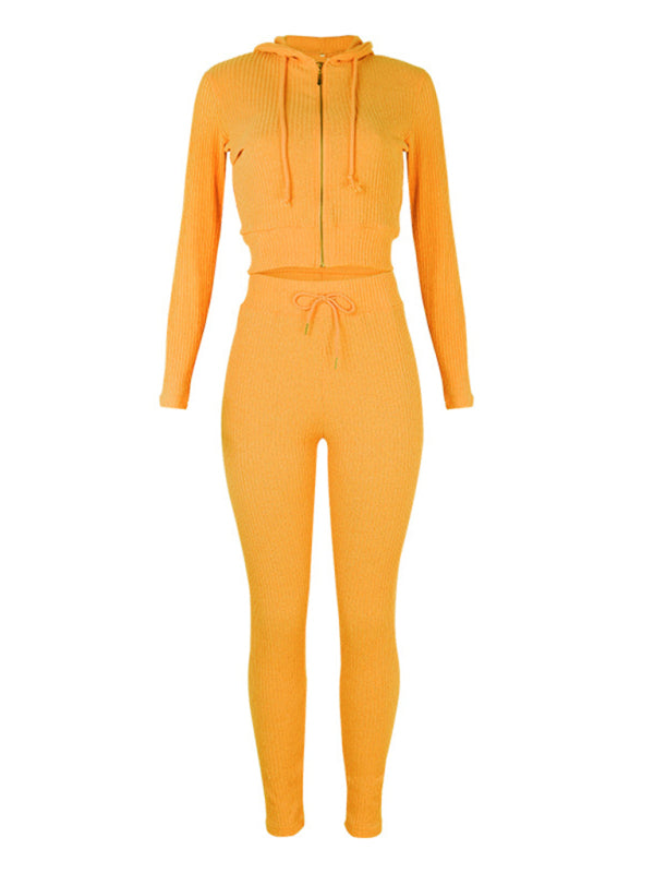 Damen Strickjacke mit Kapuze, Langarm, Reißverschluss, Freizeitanzug