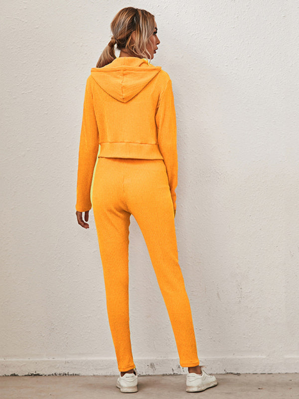Damen Strickjacke mit Kapuze, Langarm, Reißverschluss, Freizeitanzug