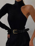 Black one shoulder long sleeve jumpsuit, slim fit design