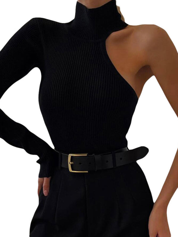 Fashionable black one shoulder jumpsuit, solid color