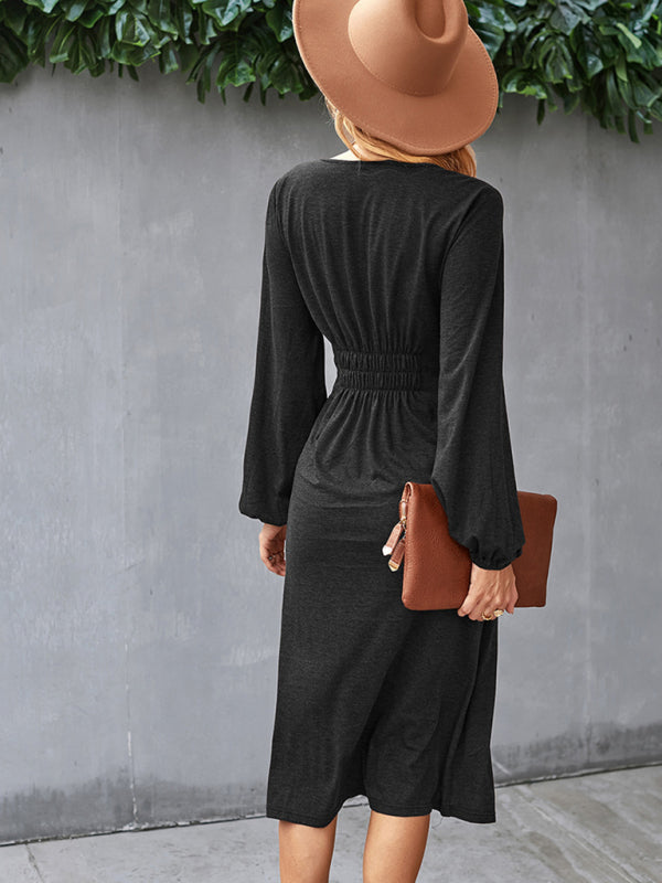 Taillenschlankmachendes A-Linien-Rock, V-Ausschnitt, elastisches, elastisches, sexy Kleid
