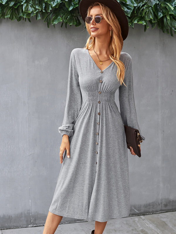 Taillenschlankmachendes A-Linien-Rock, V-Ausschnitt, elastisches, elastisches, sexy Kleid