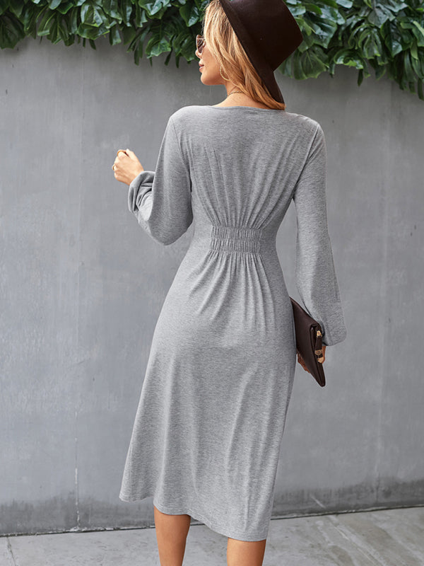 Taillenschlankmachendes A-Linien-Rock, V-Ausschnitt, elastisches, elastisches, sexy Kleid