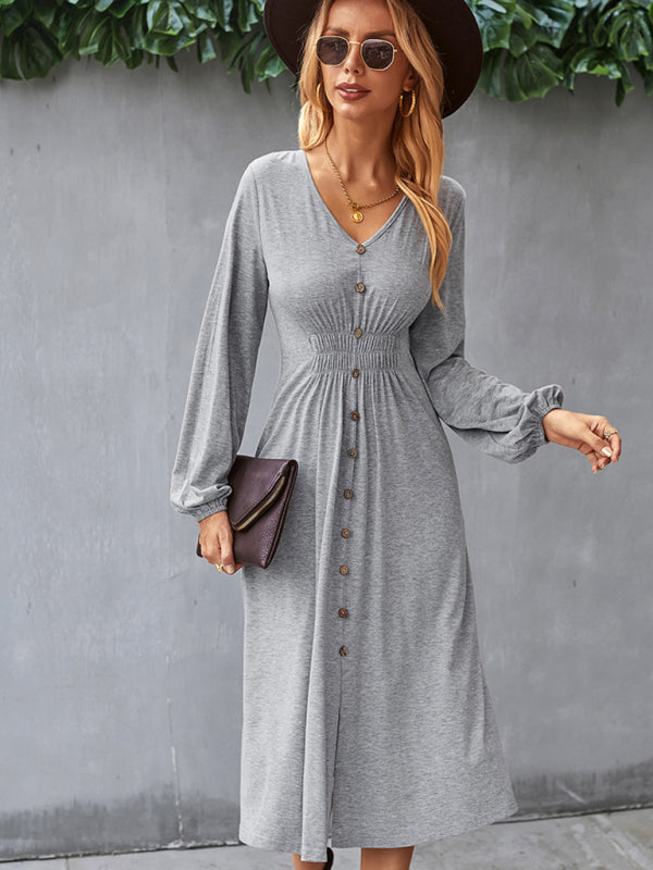 Taillenschlankmachendes A-Linien-Rock, V-Ausschnitt, elastisches, elastisches, sexy Kleid