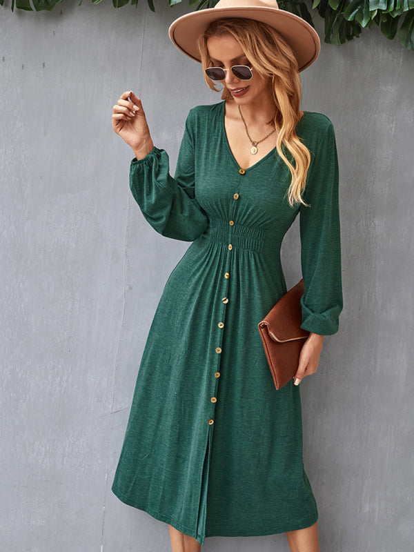 Taillenschlankmachendes A-Linien-Rock, V-Ausschnitt, elastisches, elastisches, sexy Kleid