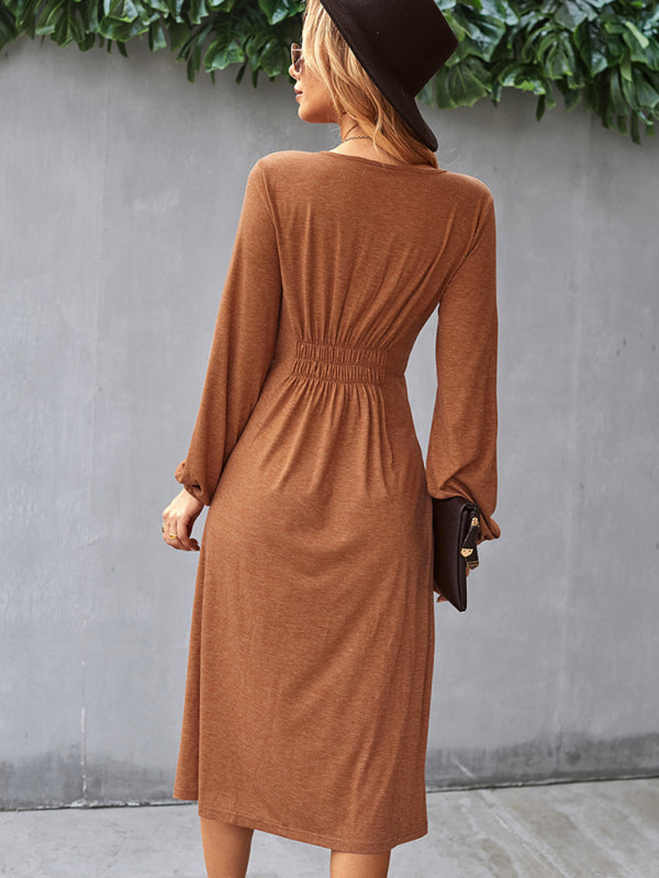 Taillenschlankmachendes A-Linien-Rock, V-Ausschnitt, elastisches, elastisches, sexy Kleid