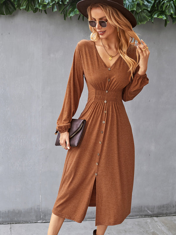 Taillenschlankmachendes A-Linien-Rock, V-Ausschnitt, elastisches, elastisches, sexy Kleid