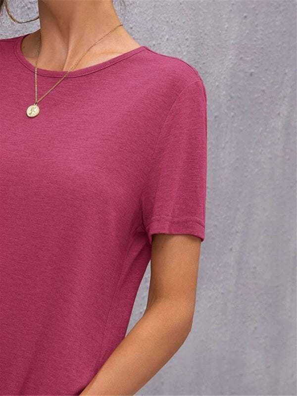 Robe tricotée à manches courtes pour femmes, col rond, jupe mi-longue fendue