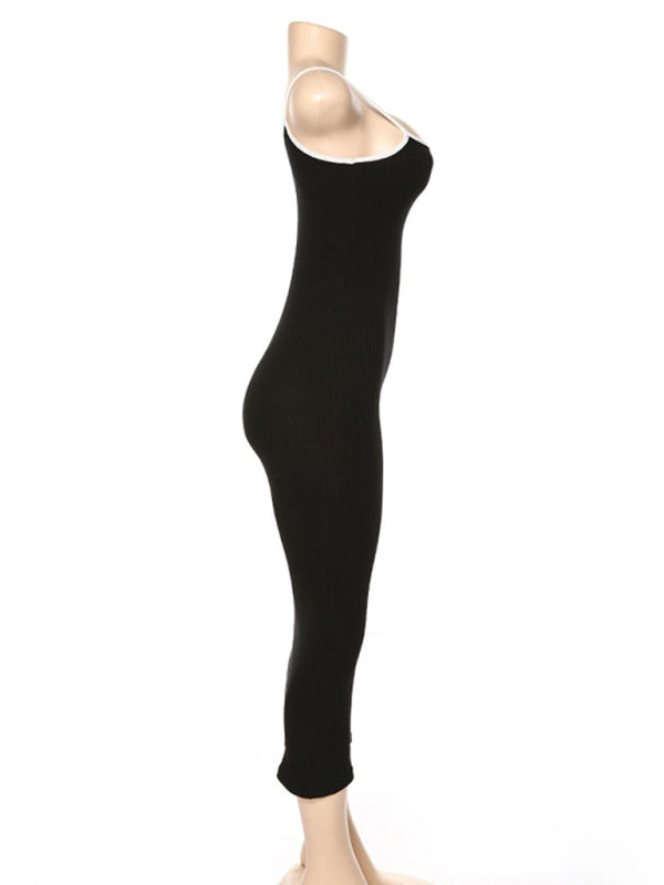 Robe slim sexy à bretelles de couleur contrastée pour femmes, dos nu