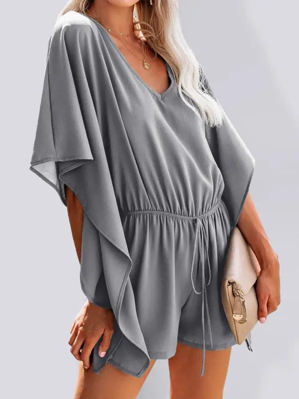 Black V-neck high waist tie loose jumpsuit