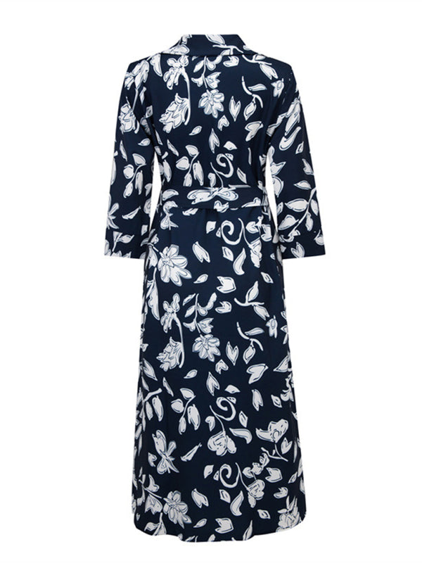 Robe chemise mi-longue décontractée à manches courtes imprimées pour femmes