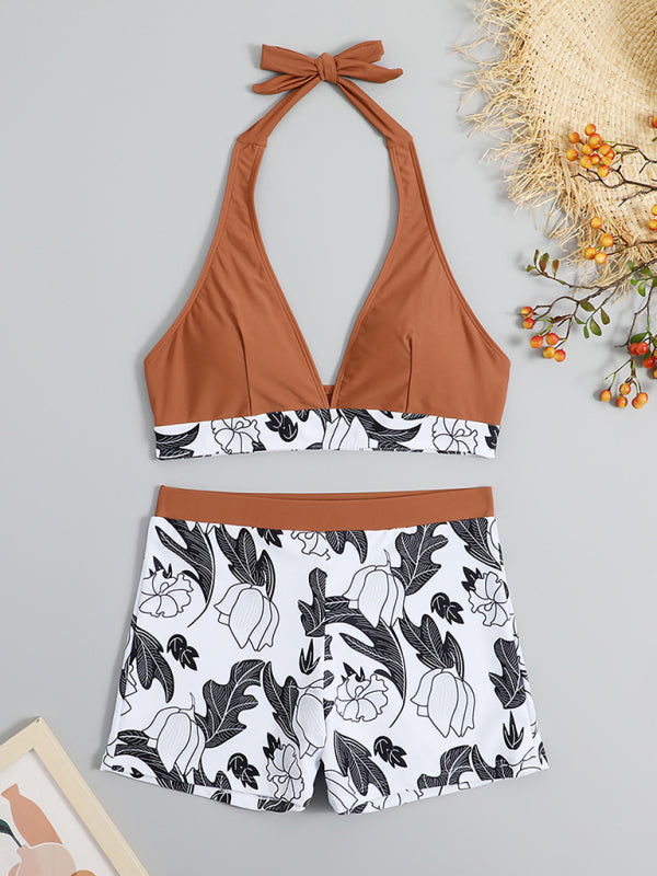 Ensemble haut de bikini imprimé et short taille haute pour femme