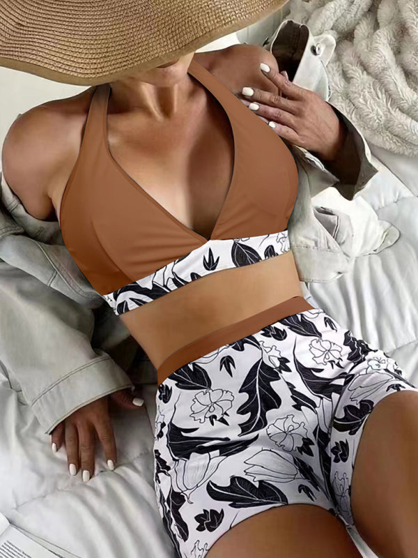 Ensemble haut de bikini imprimé et short taille haute pour femme